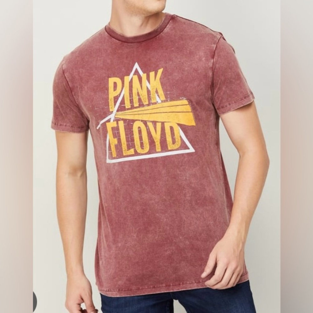 Short Sleeve Tee - Men Pink Floyd Typographic Printed Crew Neck